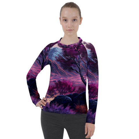 Landscape Landscape Painting Purple Purple Trees Women s Pique Long Sleeve Tee by Jancukart