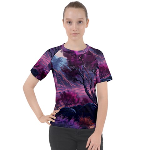 Landscape Landscape Painting Purple Purple Trees Women s Sport Raglan Tee by Jancukart