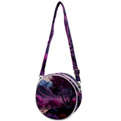 Landscape Landscape Painting Purple Purple Trees Crossbody Circle Bag by Jancukart