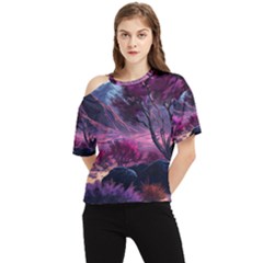 Landscape Landscape Painting Purple Purple Trees One Shoulder Cut Out Tee by Jancukart