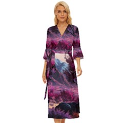 Landscape Landscape Painting Purple Purple Trees Midsummer Wrap Dress