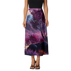 Landscape Landscape Painting Purple Purple Trees Classic Midi Chiffon Skirt