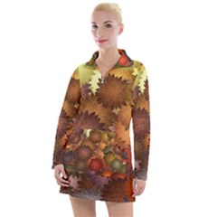 Flower Flora Decoration Pattern Drawing Floral Women s Long Sleeve Casual Dress