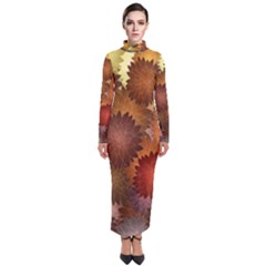 Flower Flora Decoration Pattern Drawing Floral Turtleneck Maxi Dress