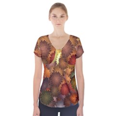 Flower Flora Decoration Pattern Drawing Floral Short Sleeve Front Detail Top