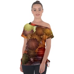 Flower Flora Decoration Pattern Drawing Floral Off Shoulder Tie-up Tee