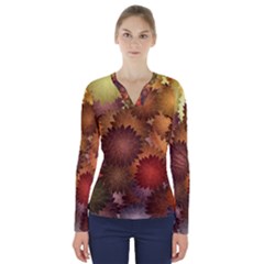 Flower Flora Decoration Pattern Drawing Floral V-neck Long Sleeve Top