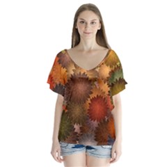 Flower Flora Decoration Pattern Drawing Floral V-neck Flutter Sleeve Top