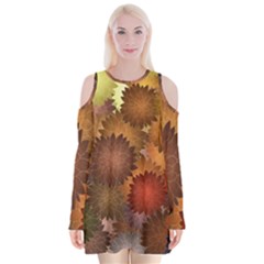 Flower Flora Decoration Pattern Drawing Floral Velvet Long Sleeve Shoulder Cutout Dress