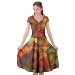 Flower Flora Decoration Pattern Drawing Floral Cap Sleeve Wrap Front Dress