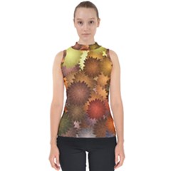 Flower Flora Decoration Pattern Drawing Floral Mock Neck Shell Top