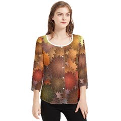 Flower Flora Decoration Pattern Drawing Floral Chiffon Quarter Sleeve Blouse