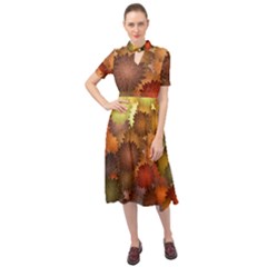 Flower Flora Decoration Pattern Drawing Floral Keyhole Neckline Chiffon Dress