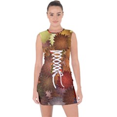 Flower Flora Decoration Pattern Drawing Floral Lace Up Front Bodycon Dress