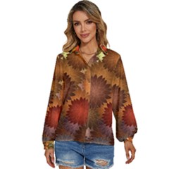 Flower Flora Decoration Pattern Drawing Floral Women s Long Sleeve Button Down Shirt