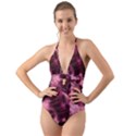 Flower Flora Decoration Pattern Drawing Leaves Halter Cut-Out One Piece Swimsuit View1