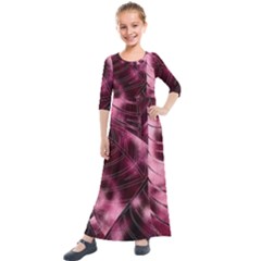 Flower Flora Decoration Pattern Drawing Leaves Kids  Quarter Sleeve Maxi Dress