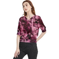 Flower Flora Decoration Pattern Drawing Leaves Quarter Sleeve Blouse