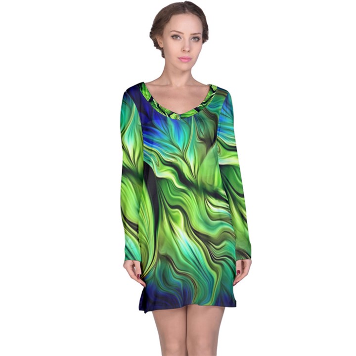 Fractal Art Pattern Abstract Fantasy Digital Long Sleeve Nightdress