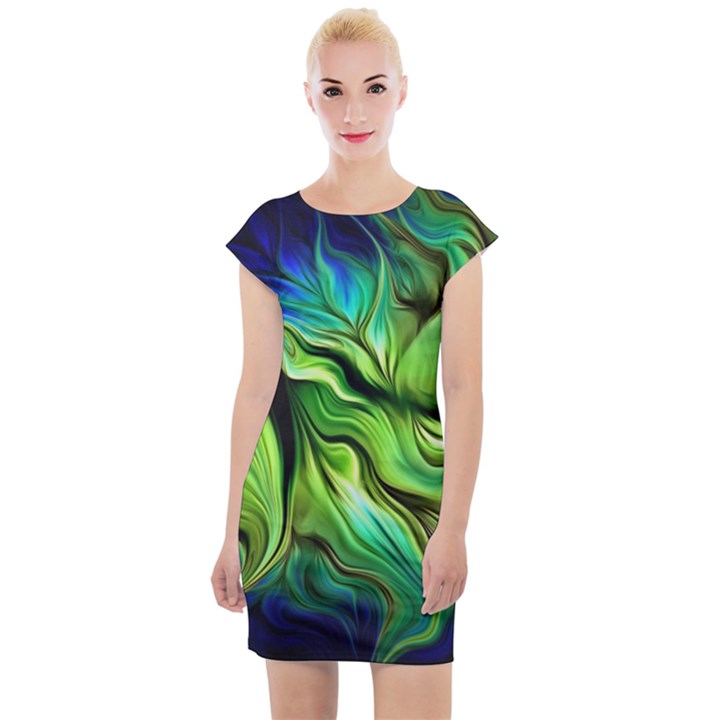 Fractal Art Pattern Abstract Fantasy Digital Cap Sleeve Bodycon Dress