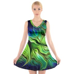 Fractal Art Pattern Abstract Fantasy Digital V-neck Sleeveless Dress by Jancukart