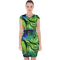 Fractal Art Pattern Abstract Fantasy Digital Capsleeve Drawstring Dress 