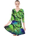 Fractal Art Pattern Abstract Fantasy Digital Quarter Sleeve Front Wrap Dress View1