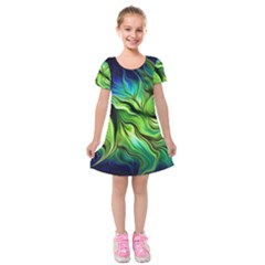 Fractal Art Pattern Abstract Fantasy Digital Kids  Short Sleeve Velvet Dress