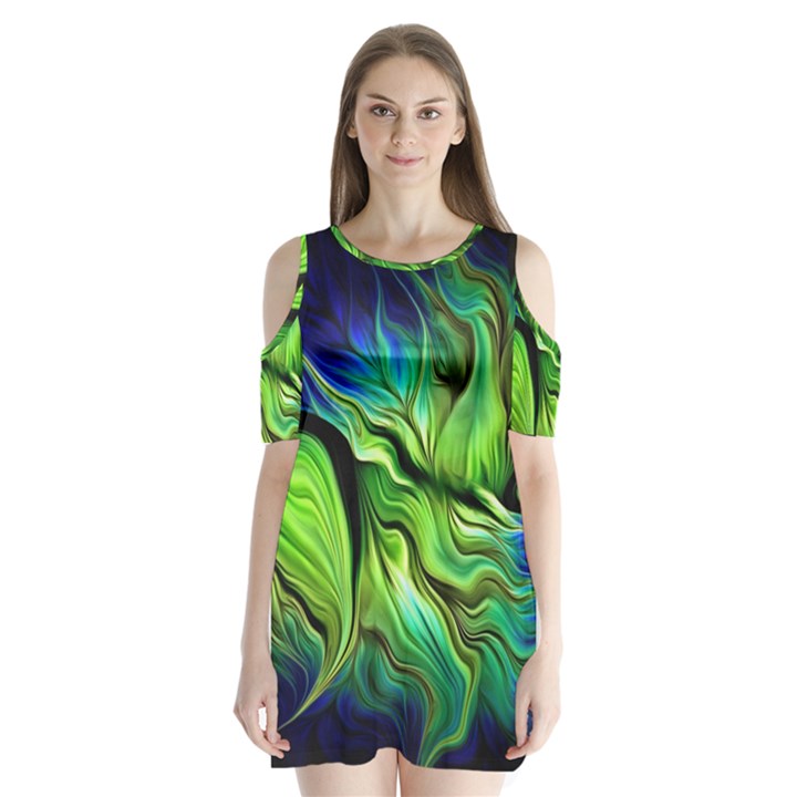 Fractal Art Pattern Abstract Fantasy Digital Shoulder Cutout Velvet One Piece