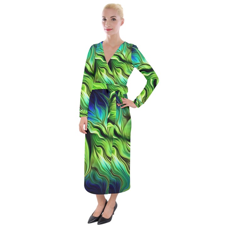 Fractal Art Pattern Abstract Fantasy Digital Velvet Maxi Wrap Dress