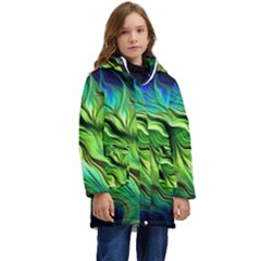 Fractal Art Pattern Abstract Fantasy Digital Kid s Hooded Longline Puffer Jacket by Jancukart