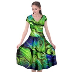 Fractal Art Pattern Abstract Fantasy Digital Cap Sleeve Wrap Front Dress