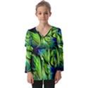 Fractal Art Pattern Abstract Fantasy Digital Kids  V Neck Casual Top View1