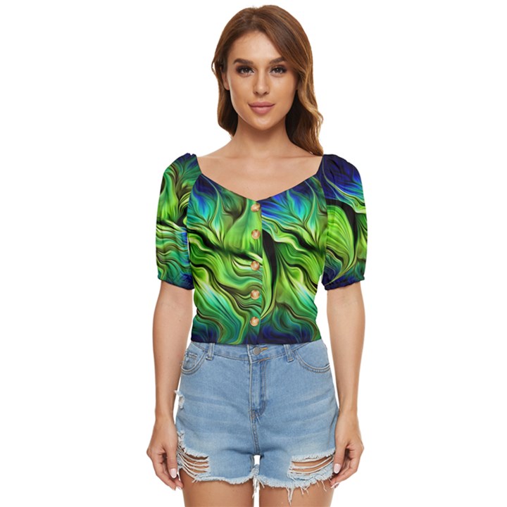 Fractal Art Pattern Abstract Fantasy Digital Button up blouse