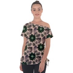 Floral Flower Spring Rose Watercolor Wreath Off Shoulder Tie-up Tee