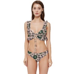 Floral Flower Spring Rose Watercolor Wreath Low Cut Ruffle Edge Bikini Set