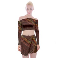 Fractal Pattern Geometric Pattern Off Shoulder Top With Mini Skirt Set