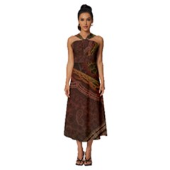 Fractal Pattern Geometric Pattern Sleeveless Cross Front Cocktail Midi Chiffon Dress