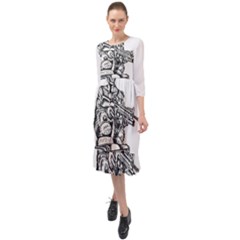 Scarface Movie Traditional Tattoo Ruffle End Midi Chiffon Dress