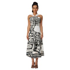 Scarface Movie Traditional Tattoo Sleeveless Cross Front Cocktail Midi Chiffon Dress by tradlinestyle