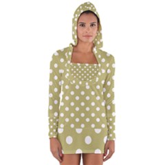 Lime Green Polka Dots Long Sleeve Hooded T-shirt by GardenOfOphir