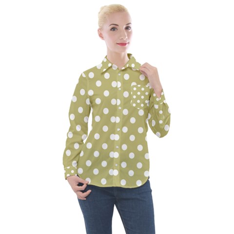 Lime Green Polka Dots Women s Long Sleeve Pocket Shirt by GardenOfOphir