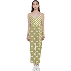 Lime Green Polka Dots V-neck Spaghetti Strap Tie Front Jumpsuit by GardenOfOphir