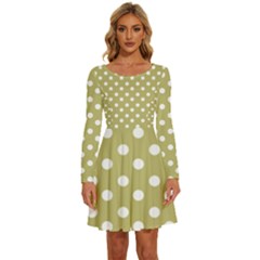 Lime Green Polka Dots Long Sleeve Wide Neck Velour Dress by GardenOfOphir