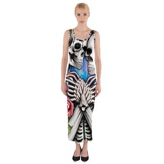 Floral Skeletons Fitted Maxi Dress by GardenOfOphir