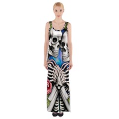 Floral Skeletons Thigh Split Maxi Dress by GardenOfOphir