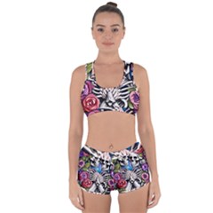 Floral Skeletons Racerback Boyleg Bikini Set by GardenOfOphir