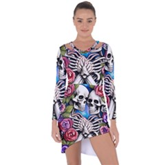 Floral Skeletons Asymmetric Cut-out Shift Dress by GardenOfOphir