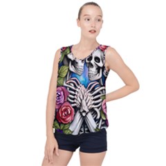 Floral Skeletons Bubble Hem Chiffon Tank Top by GardenOfOphir