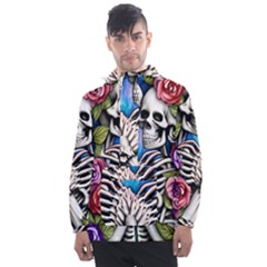 Floral Skeletons Men s Front Pocket Pullover Windbreaker by GardenOfOphir